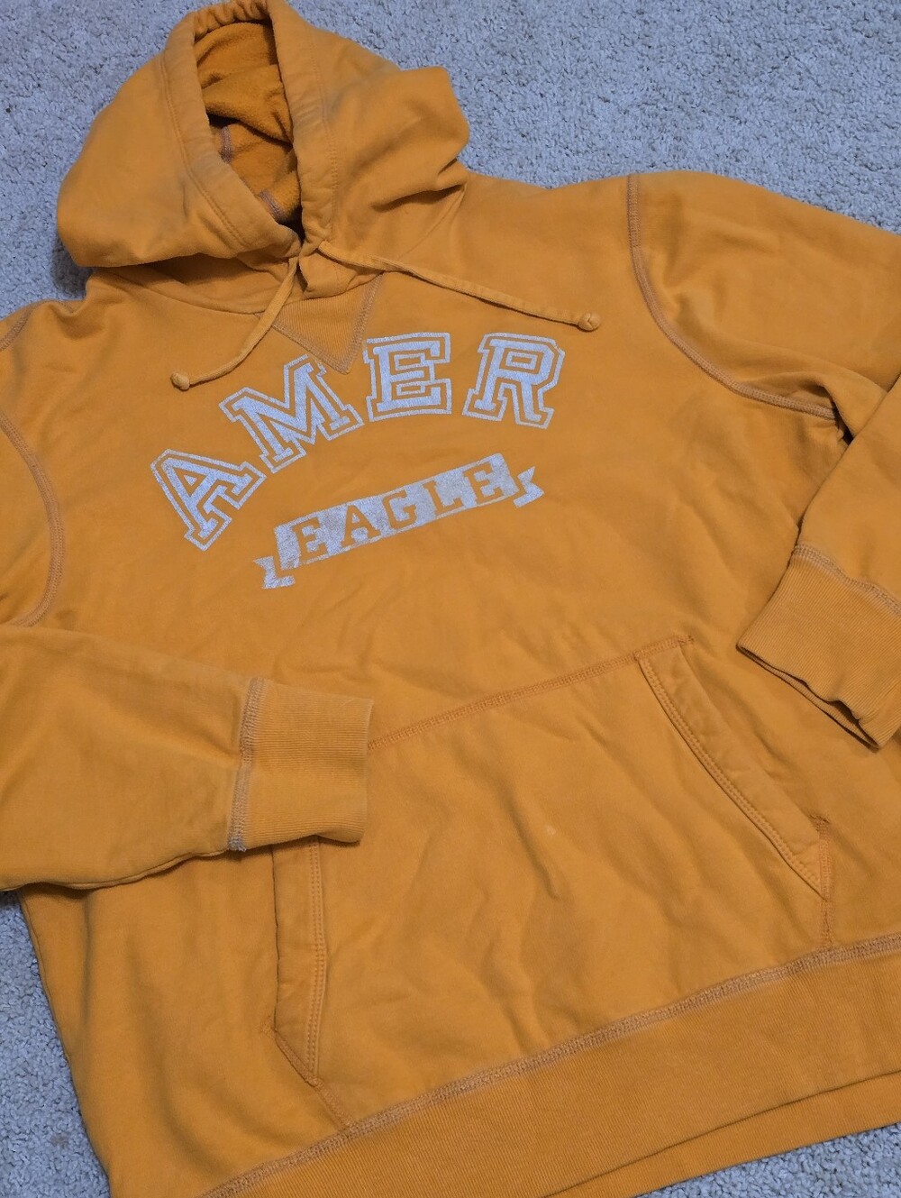 American Eagle Outfitters Orange Pullover Hoodie with White Logo